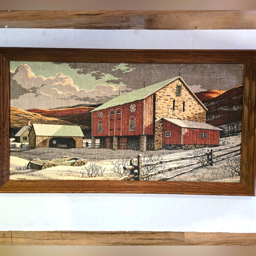 MCM KayDee Winter Scene Handprints  On Linen 33in X 17in